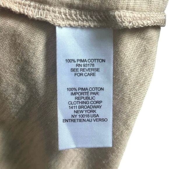 Industry Tan Pima Cotton V-Neck Ruched Puff Sleeve Tee Shirt Medium - Picture 5 of 5